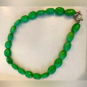 Green gemstone necklace likely turquoise or jadeite with sterling 925 clasp